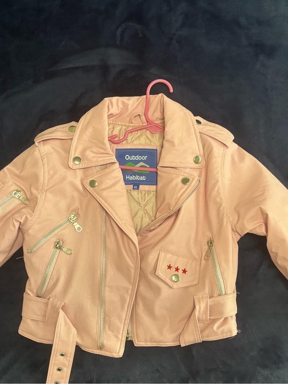 Soft  pink Faux Leather Kids Moto Jacket